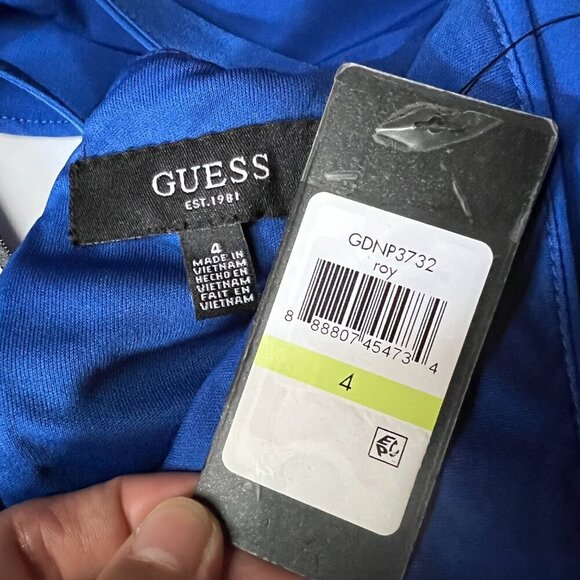GUESS Spaghetti Strap Square Neck Short Cocktail Body Con Dress Sz 4 in Blue - Picture 9 of 10